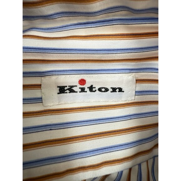 Kiton Napoli Mens Dress Shirt Long Sleeve Designer Size 15.5/39 Striped Italy - Picture 5 of 14
